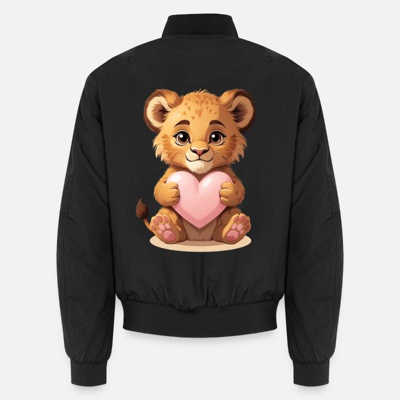 Cuddly lion cub with heart - Unisex Bomber Jacket - black