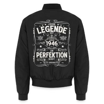 80. Geburtstag Legende Januar Jahrgang 1946 - Unisex Bomberjacke - Schwarz - Hinten - AI Model Male 185 light (185cm)
