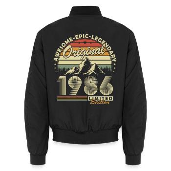 Original 1986 Retro Vintage Birthday Gift - Unisex Bomber Jacket - black - Back - AI Model Male 185 light (185cm)