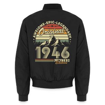 Original 1946 Retro Vintage Birthday Gift - Unisex Bomber Jacket - black - Back - AI Model Male 185 light (185cm)