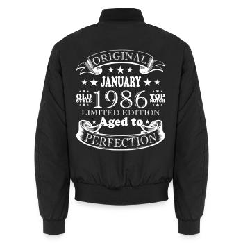 Anniversaire janvier 1986 Cadeau Vintage Limited - Bomber unisexe - noir - Dos - AI Model Male 185 light (185cm)