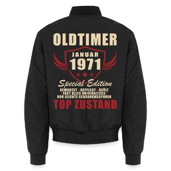Cadeau pour le 55e anniversaire Voiture Classique janvier 1971 - Bomber unisexe - noir - Dos - AI Model Male 185 light (185cm)