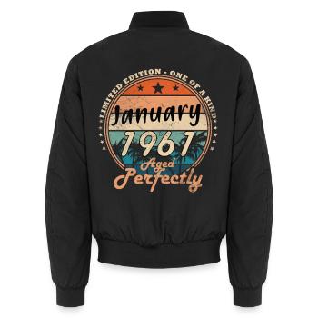Geburtstag Januar 1961 Geschenk Vintage Limited - Unisex Bomberjacke - Schwarz - Hinten - AI Model Male 185 light (185cm)