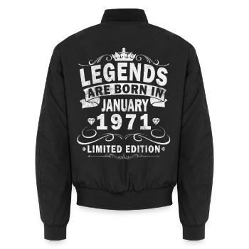 55. Geburtstag Original Januar Jahrgang 1971 - Unisex Bomberjacke - Schwarz - Hinten - AI Model Male 185 light (185cm)
