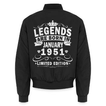 75. Geburtstag Original Januar Jahrgang 1951 - Unisex Bomberjacke - Schwarz - Hinten - AI Model Male 185 light (185cm)