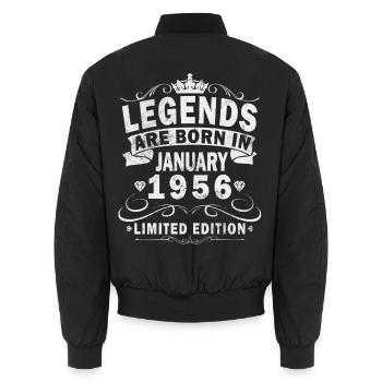 70th Birthday Original January Born 1956 - Unisex Bomber Jacket - black - Back - AI Model Male 185 light (185cm)
