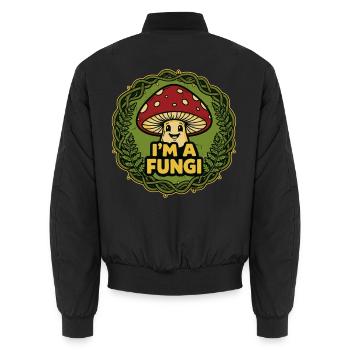 I'm a Fungi – Funny Mushroom Pun - Unisex Bomber Jacket - black - Back - AI Model Male 185 light (185cm)