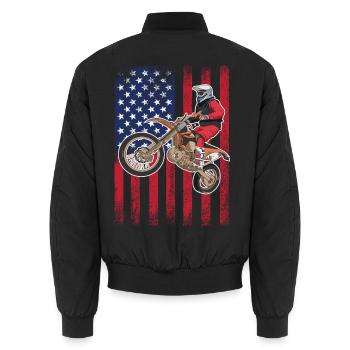 Drapeau américain du vélo de cross, - Bomber unisexe - noir - Dos - AI Model Male 185 light (185cm)