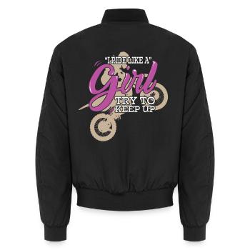 Motocross Je roule comme une fille en essayant de suivre le rythme - Bomber unisexe - noir - Dos - AI Model Male 185 light (185cm)