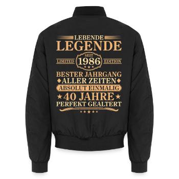 Birthday born in 1986 40 years - Unisex Bomber Jacket - black - Back - AI Model Male 185 light (185cm)