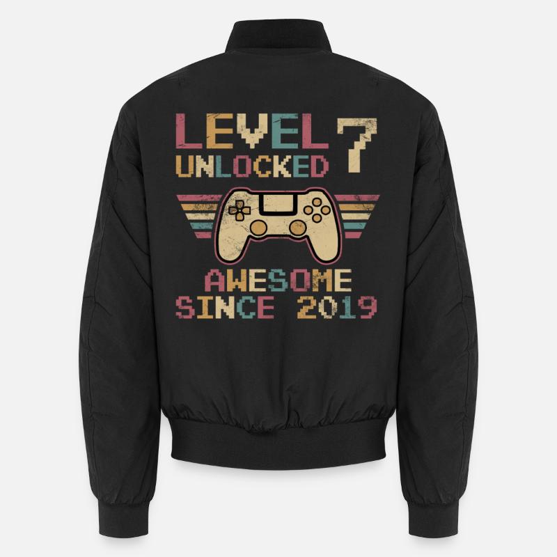 7th Birthday Level Unlocked - Unisex Bomber Jacket - black