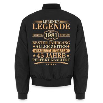 Birthday born in 1981 45 years - Unisex Bomber Jacket - black - Back - AI Model Male 185 light (185cm)