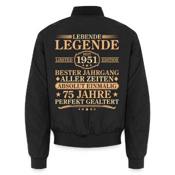 Birthday born in 1951 75 years old - Unisex Bomber Jacket - black - Back - AI Model Male 185 light (185cm)
