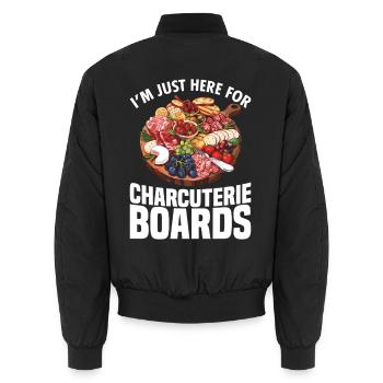  Charcuterie Board Making Slate Food Cheese Board - Unisex Bomber Jacket - black - Back - AI Model Male 185 light (185cm)