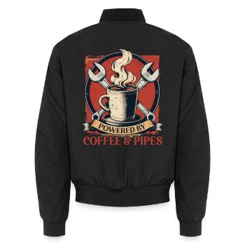 Pipelayers Powered By Coffee & Pipes - Unisex Bomber Jacket - black - Back - AI Model Male 185 light (185cm)