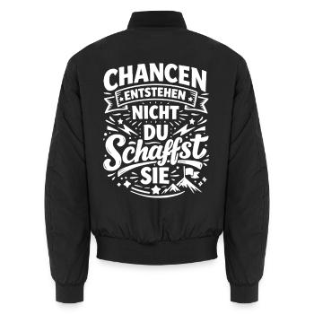 Opportunities arise when you create them - Unisex Bomber Jacket - black - Back - AI Model Male 185 light (185cm)