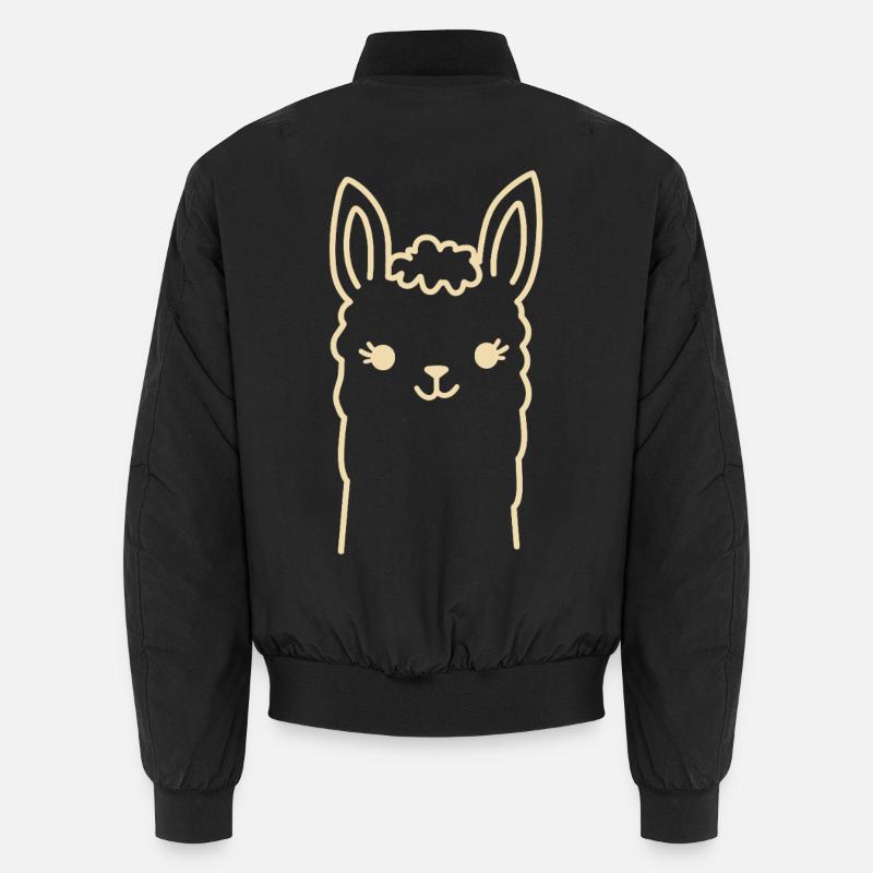 Cute Alpaca Llama Head Line Art Unisex Bomber Jacket