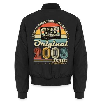 Original 2008 Vintage Vintage Birthday Retro - Unisex Bomber Jacket - black - Back - AI Model Male 185 light (185cm)
