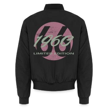 66th Birthday 1960 Gift for Men and Women - Unisex Bomber Jacket - black - Back - AI Model Male 185 light (185cm)