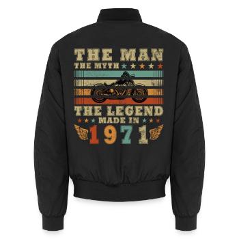 55e anniversaire Motocycliste Vintage 1971 - Bomber unisexe - noir - Dos - AI Model Male 185 light (185cm)