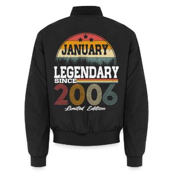 Legends-were-born-in-January-2006 - Unisex Bomber Jacket - black - Back - AI Model Male 185 light (185cm)