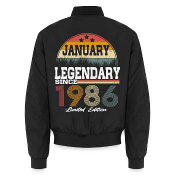 Les légendes sont nées en janvier 1986 - Bomber unisexe - noir - Dos - AI Model Male 185 light (185cm)