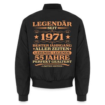 1971 vintage 55 years perfectly aged - Unisex Bomber Jacket - black - Back - AI Model Male 185 light (185cm)