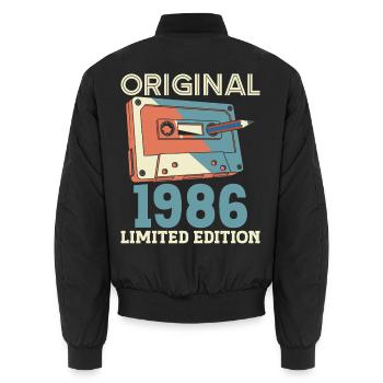 1986 Anniversaire 40 ans Vintage 40e Anniversaire - Bomber unisexe - noir - Dos - AI Model Male 185 light (185cm)