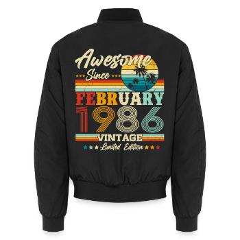Février 1986 Vintage Rétro Anniversaire - Bomber unisexe - noir - Dos - AI Model Male 185 light (185cm)