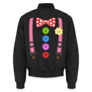 Buntes Clown Kostüm mit Hosenträgern - Unisex Bomberjacke - Schwarz - Hinten - AI Model Male 185 light (185cm)