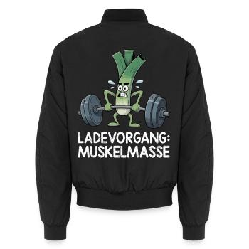 Weightlifter LOADING MUSCLE MASS Funny - Unisex Bomber Jacket - black - Back - AI Model Male 185 light (185cm)
