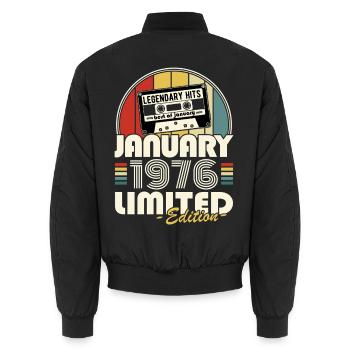 Vintage 1976 janvier Rétro Cadeau D'anniversaire - Bomber unisexe - noir - Dos - AI Model Male 185 light (185cm)