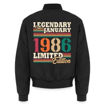 Vintage 1986 Janvier Rétro Cadeau D'anniversaire - Bomber unisexe - noir - Dos - AI Model Male 185 light (185cm)