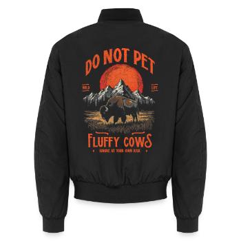 Vintage Buffalo Do Not Pet Fluffy Cows Funny Bison - Unisex Bomber Jacket - black - Back - AI Model Male 185 light (185cm)