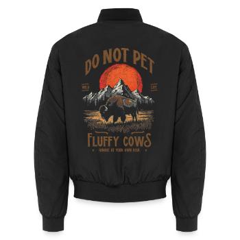 Vintage Buffalo Do Not Pet Fluffy Cows Funny Bison - Unisex Bomber Jacket - black - Back - AI Model Male 185 light (185cm)