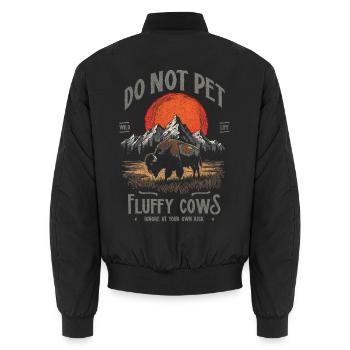 Vintage Buffalo Do Not Pet Fluffy Cows Funny Bison - Unisex Bomber Jacket - black - Back - AI Model Male 185 light (185cm)
