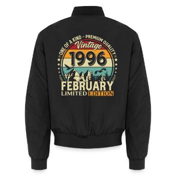 30th Birthday February 1996 Vintage Vintage - Unisex Bomber Jacket - black - Back - AI Model Male 185 light (185cm)