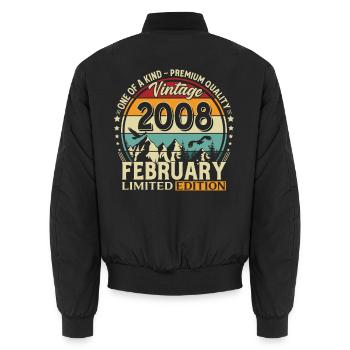 18th Birthday February 2008 Vintage Vintage - Unisex Bomber Jacket - black - Back - AI Model Male 185 light (185cm)