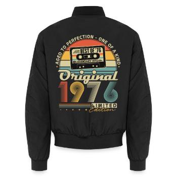 1976 Vintage 50th Birthday Gift Retro - Unisex Bomber Jacket - black - Back - AI Model Male 185 light (185cm)