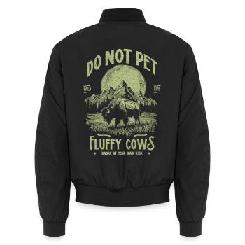 Vintage Buffalo Do Not Pet Fluffy Cows Funny Bison - Unisex Bomber Jacket - black - Back - AI Model Male 185 light (185cm)