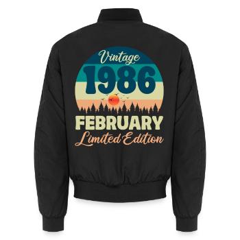 Anniversaire 40 ans Février 1986 Cadeau Vintage - Bomber unisexe - noir - Dos - AI Model Male 185 light (185cm)