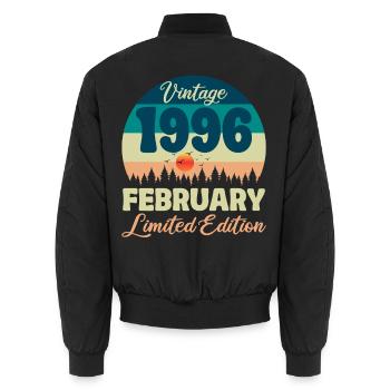 30 Year Anniversary February 1996 Vintage Gift - Unisex Bomber Jacket - black - Back - AI Model Male 185 light (185cm)