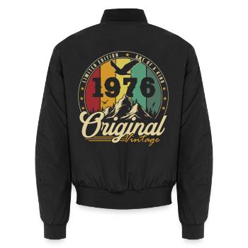Original 1976 Vintage Vintage Birthday Retro - Unisex Bomber Jacket - black - Back - AI Model Male 185 light (185cm)