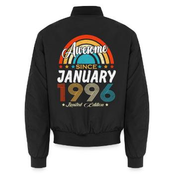 Vintage January 1996 Vintage Retro Birthday - Unisex Bomber Jacket - black - Back - AI Model Male 185 light (185cm)