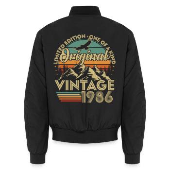 Original 1986 Vintage Vintage Birthday Retro - Unisex Bomber Jacket - black - Back - AI Model Male 185 light (185cm)