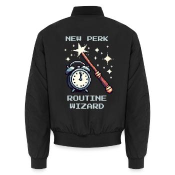 Routine Wizard | Sozialarbeit Alltag - Unisex Bomberjacke - Schwarz - Hinten - AI Model Male 185 light (185cm)