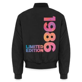 1986 40th Anniversary Birthday Gift - Unisex Bomber Jacket - black - Back - AI Model Male 185 light (185cm)