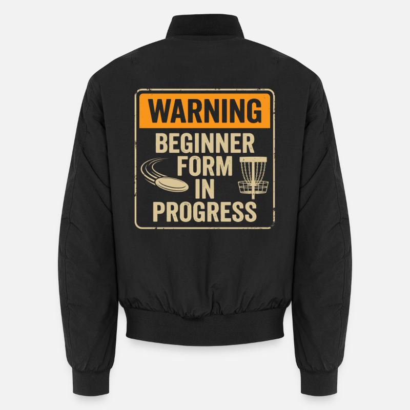 Warning Beginner Form – Disc Golf Warning Sign Unisex Bomber Jacket