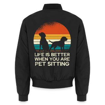 Retro Hundesitting Sonnenuntergang - Unisex Bomberjacke - Schwarz - Hinten - AI Model Male 185 light (185cm)