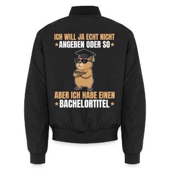 Bachelor's Exam Passed Capybara Bachelor's Degree - Unisex Bomber Jacket - black - Back - AI Model Male 185 light (185cm)